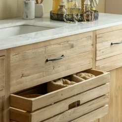 Meuble Sous Vasque<Made in Meubles Meuble sous vasque en vieux pin et marbre blanc Nils