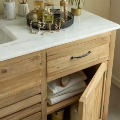 Meuble Sous Vasque<Made in Meubles Meuble sous vasque en vieux pin et marbre blanc Nils