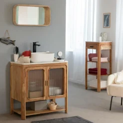 Meuble Sous Vasque<Made in Meubles Meuble sous vasque vitré en bois d'acacia et marbre Emyr