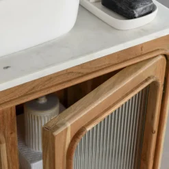 Meuble Sous Vasque<Made in Meubles Meuble sous vasque vitré en bois d'acacia et marbre Emyr