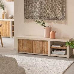 Meuble Tv<Made in Meubles Meuble TV 2 portes et 1 étagère en bois effet béton et bois recyclé Dalva