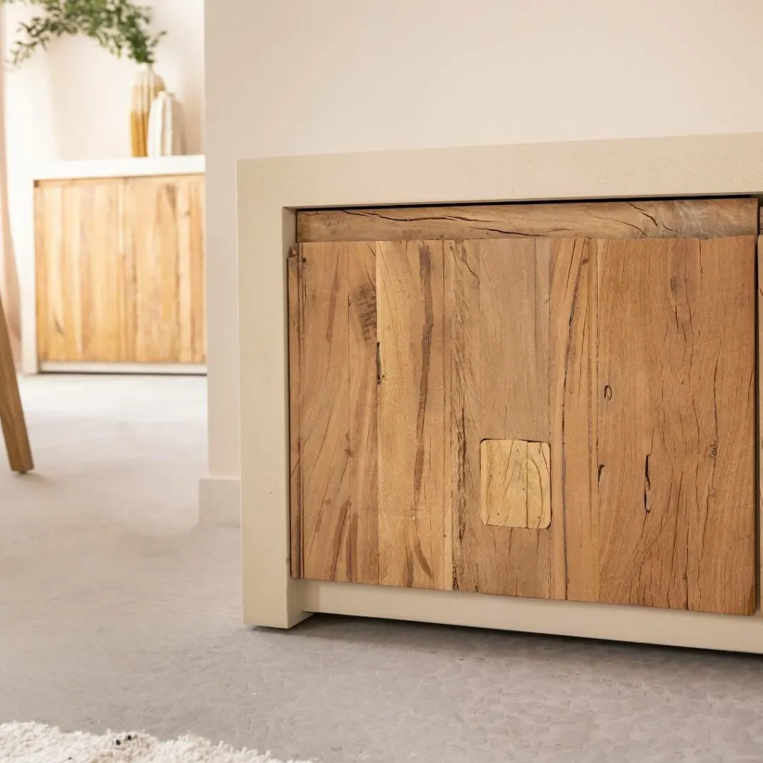 Meuble Tv<Made in Meubles Meuble TV 2 portes et 1 étagère en bois effet béton et bois recyclé Dalva