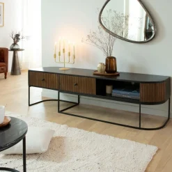 Meuble Tv<Made in Meubles Meuble TV arrondi en bois de manguier et métal Ysé