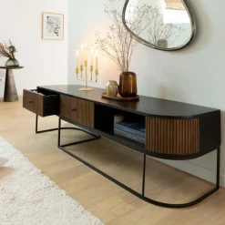 Meuble Tv<Made in Meubles Meuble TV arrondi en bois de manguier et métal Ysé