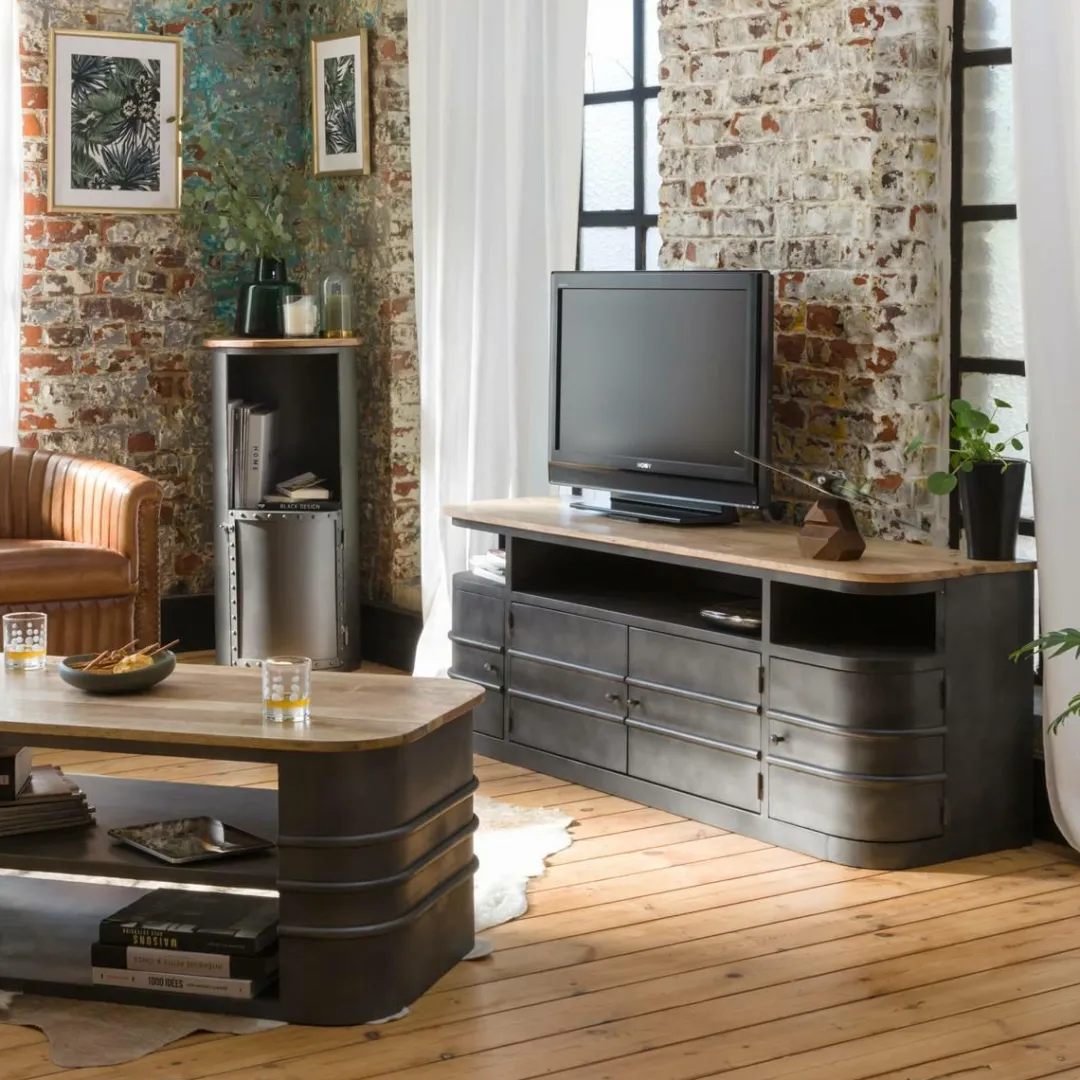 Meuble Tv<Made in Meubles Meuble TV arrondi en métal Locker