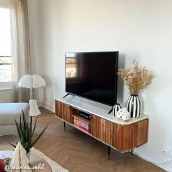 Meuble Tv<Made in Meubles Meuble tv en bois d'acacia et marbre blanc Judith