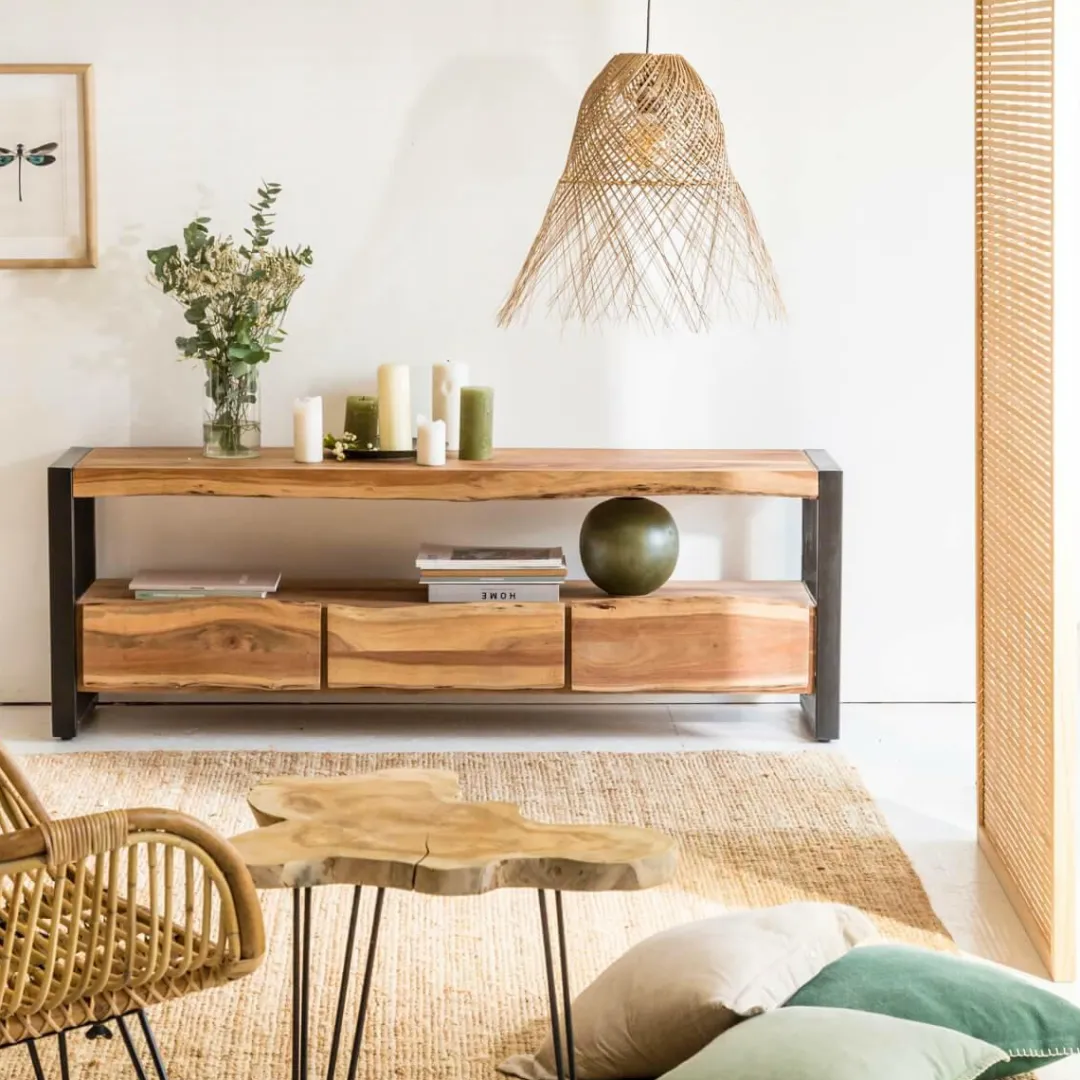 Meuble Tv<Made in Meubles Meuble TV en bois d'acacia 3 tiroirs Tree