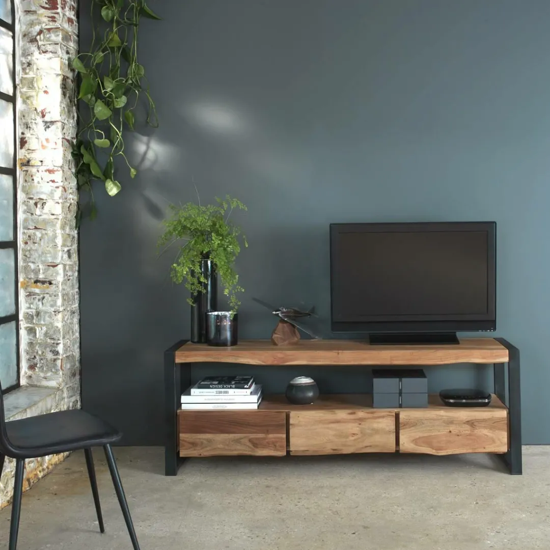 Meuble Tv<Made in Meubles Meuble TV en bois d'acacia 3 tiroirs Tree