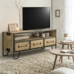 Meuble Tv<Made in Meubles Meuble TV en bois de manguier 3 tiroirs Wood