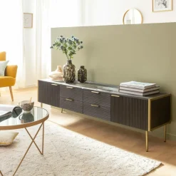 Meuble Tv<Made in Meubles Meuble TV en bois de manguier et métal doré Ange