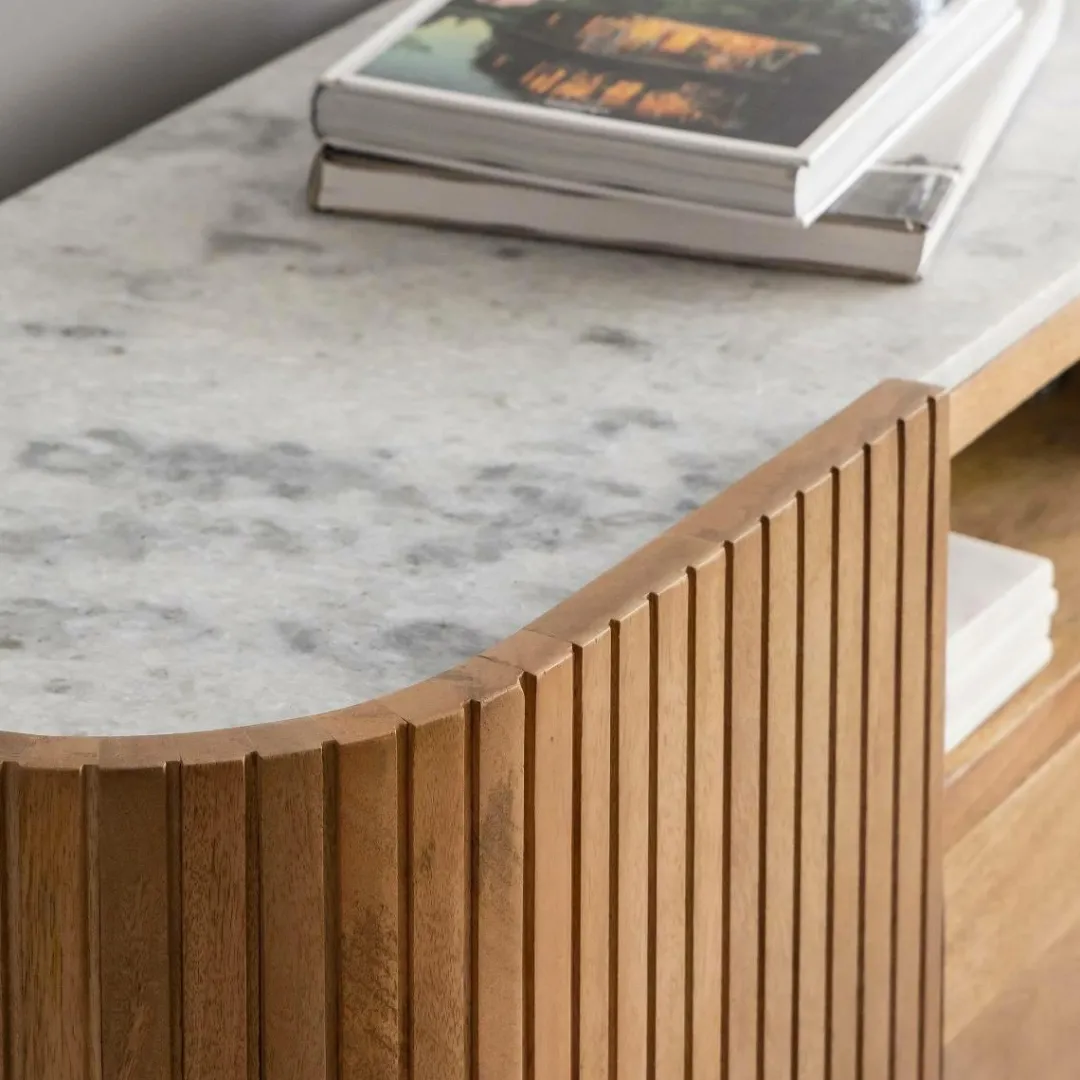 Meuble Tv<Made in Meubles Meuble TV en bois de manguier et marbre Adler