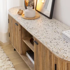 Meuble Tv<Made in Meubles Meuble TV en bois de manguier et terrazzo Ambrine