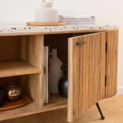 Meuble Tv<Made in Meubles Meuble TV en bois de manguier et terrazzo Ambrine