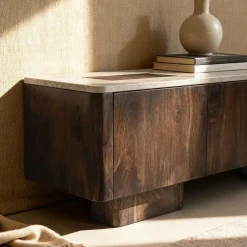 Meuble Tv<Made in Meubles Meuble TV en bois de manguier et en travertin Carola