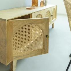 Meuble Tv<Made in Meubles Meuble TV en bois de manguier et cannage Edana