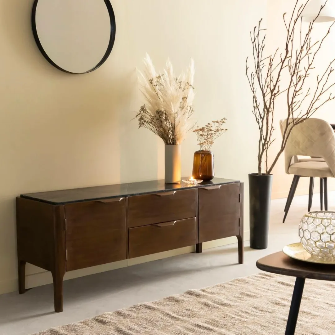 Meuble Tv<Made in Meubles Meuble TV en bois de manguier et marbre noir Roch