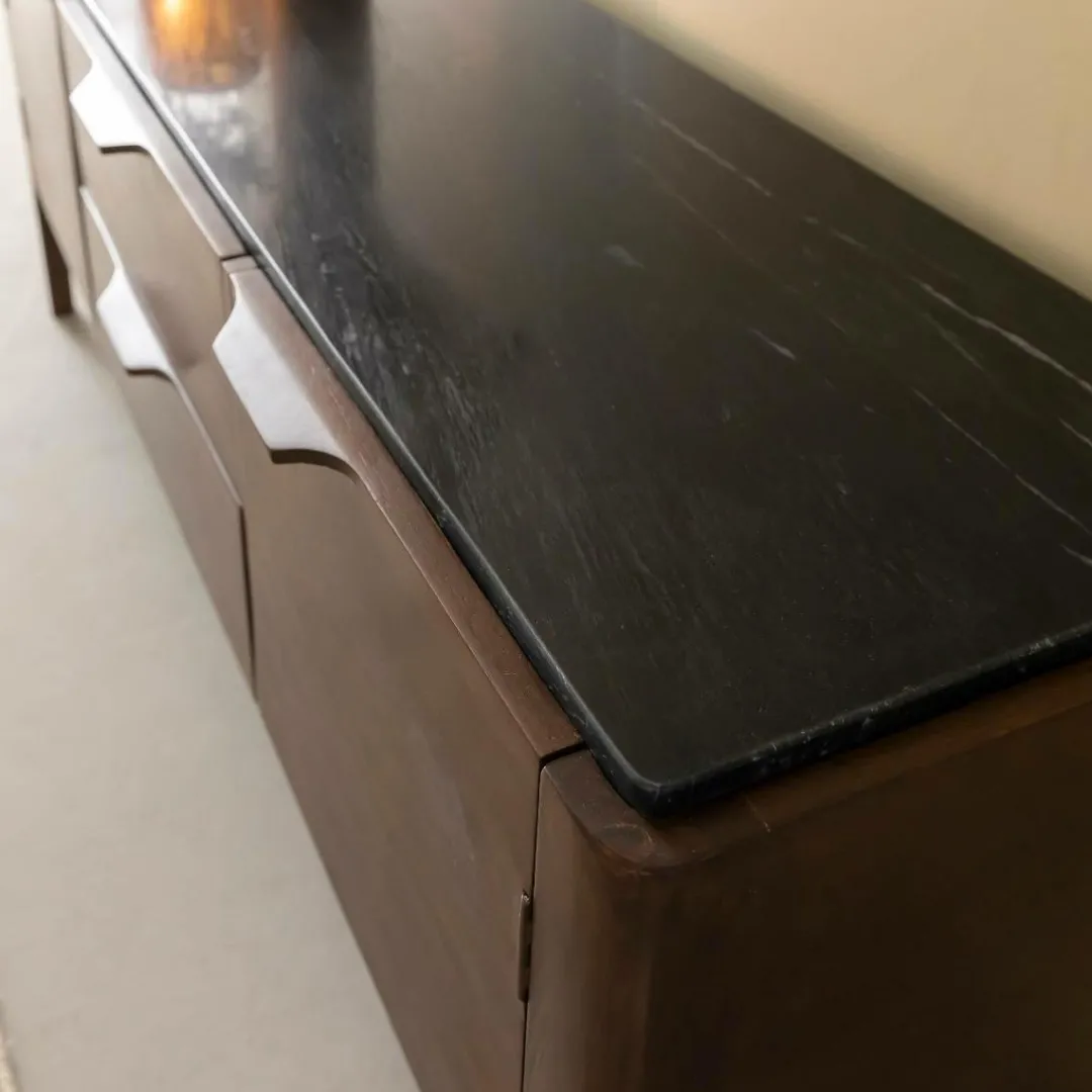 Meuble Tv<Made in Meubles Meuble TV en bois de manguier et marbre noir Roch