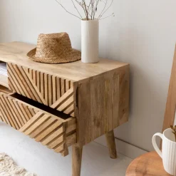 Meuble Tv<Made in Meubles Meuble TV en bois de manguier chevrons Maëva