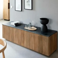 Meuble Tv<Made in Meubles Meuble TV en bois de manguier et marbre Betty