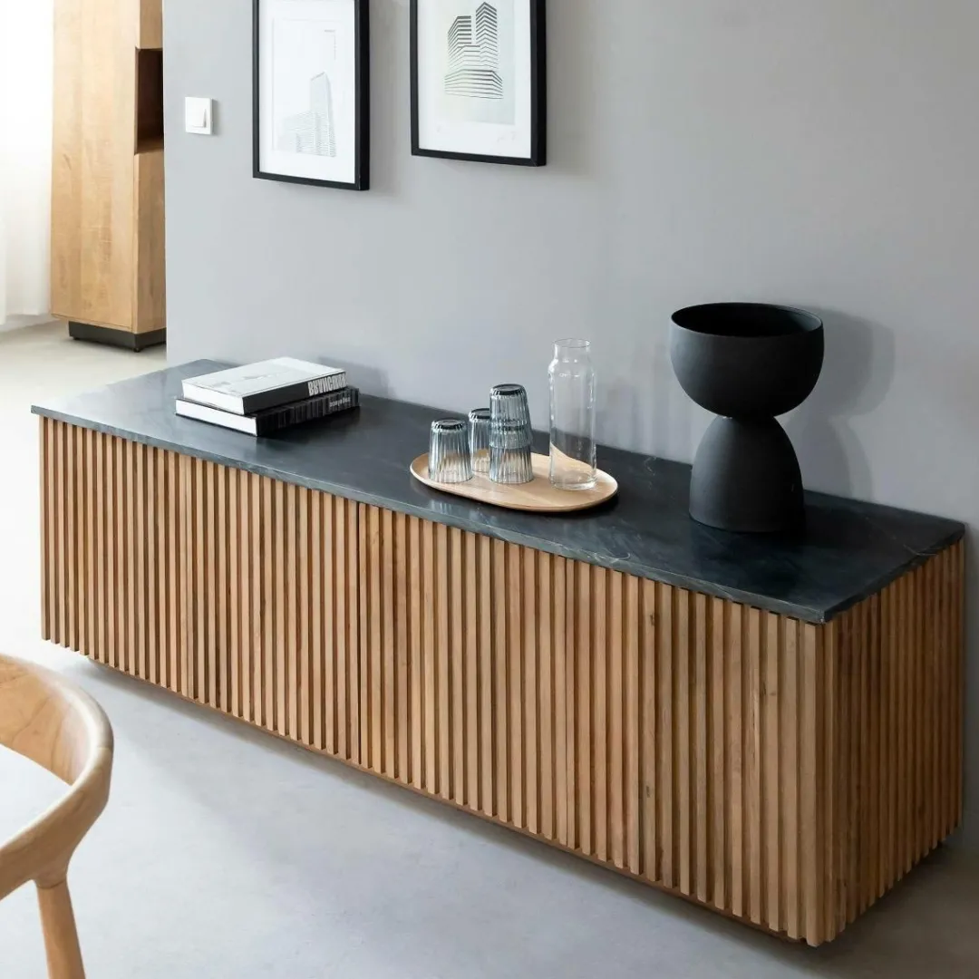 Meuble Tv<Made in Meubles Meuble TV en bois de manguier et marbre Betty