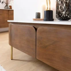 Meuble Tv<Made in Meubles Meuble TV en bois de manguier et marbre Sienne