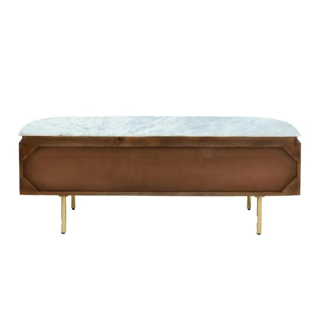 Meuble Tv<Made in Meubles Meuble TV en bois de manguier et marbre Sienne