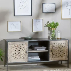 Meuble Tv<Made in Meubles Meuble TV en bois de manguier blanchi Lila