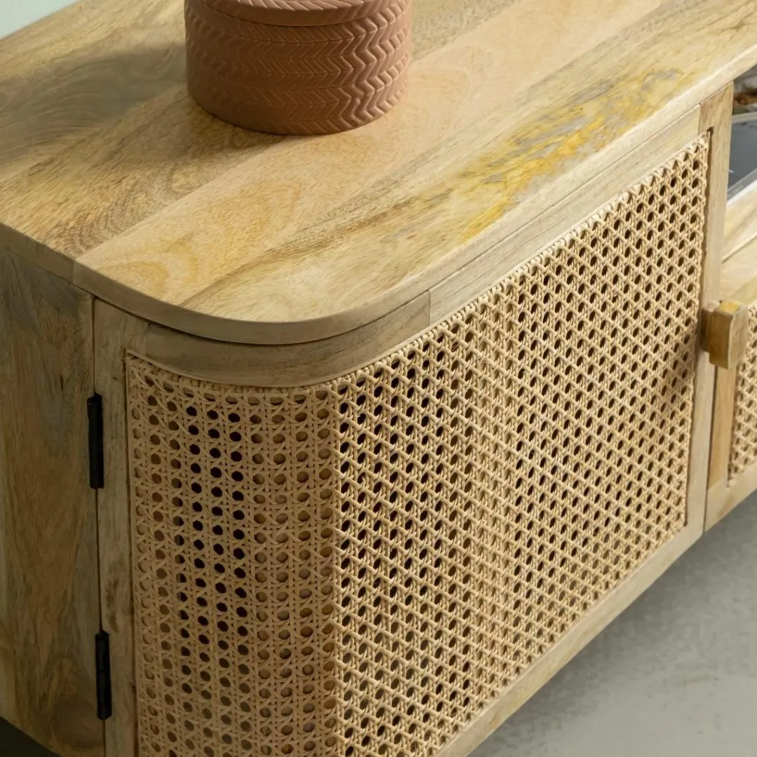 Meuble Tv<Made in Meubles Meuble TV en bois de manguier et cannage Palma