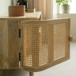 Meuble Tv<Made in Meubles Meuble TV en bois de manguier et cannage Palma