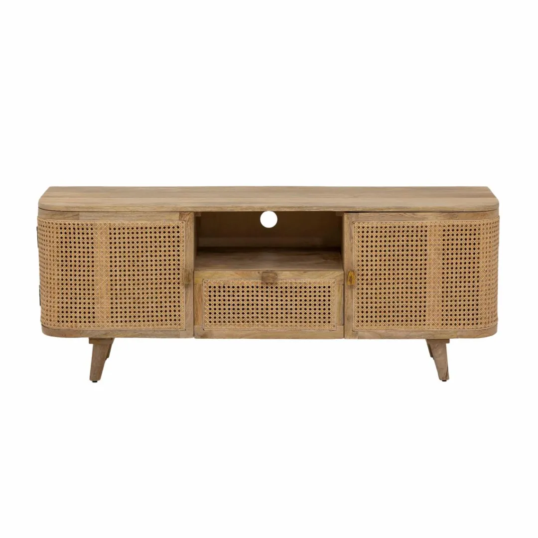 Meuble Tv<Made in Meubles Meuble TV en bois de manguier et cannage Palma