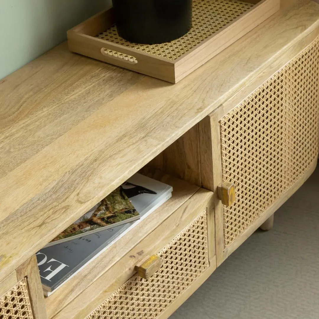 Meuble Tv<Made in Meubles Meuble TV en bois de manguier et cannage Palma