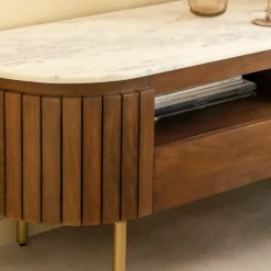 Meuble Tv<Made in Meubles Meuble TV en marbre et bois de manguier Sienne