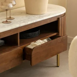 Meuble Tv<Made in Meubles Meuble TV en marbre et bois de manguier Sienne