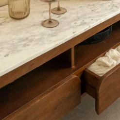 Meuble Tv<Made in Meubles Meuble TV en marbre et bois de manguier Sienne