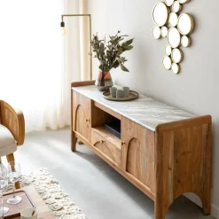 Meuble Tv<Made in Meubles Meuble TV en marbre et bois d'acacia Calix