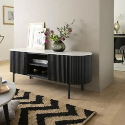 Meuble Tv<Made in Meubles Meuble TV en métal et marbre blanc Mona