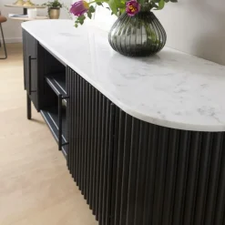 Meuble Tv<Made in Meubles Meuble TV en métal et marbre blanc Mona