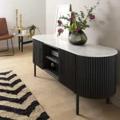 Meuble Tv<Made in Meubles Meuble TV en métal et marbre blanc Mona