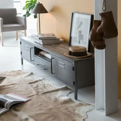 Meuble Tv<Made in Meubles Meuble tv en métal gris Gustavo