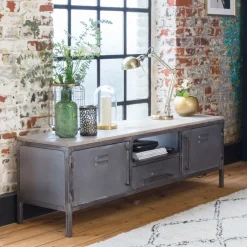 Meuble Tv<Made in Meubles Meuble tv en métal gris Gustavo