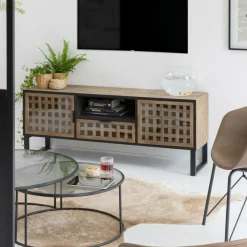 Meuble Tv<Made in Meubles Meuble TV en sapin et métal noir Elise