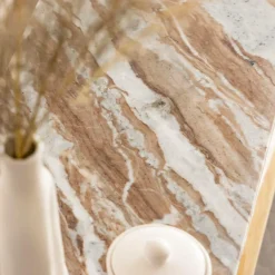 Meuble Tv<Made in Meubles Meuble TV ovale en bois de manguier et marbre Isabella