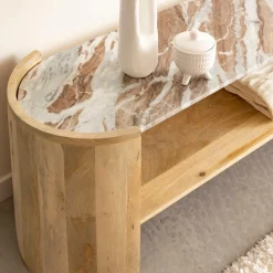 Meuble Tv<Made in Meubles Meuble TV ovale en bois de manguier et marbre Isabella