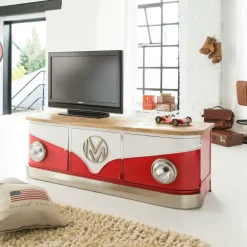 Meuble Tv<Made in Meubles Meuble TV rouge avec plateau en bois de manguier Combi