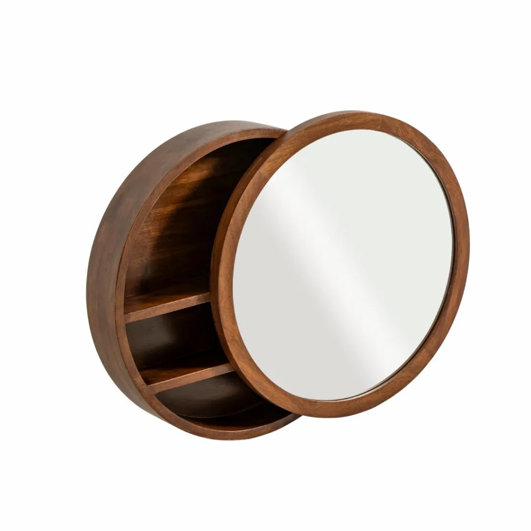 Miroir|Décoration<Made in Meubles Miroir avec étagères en bois de manguier foncé Remick