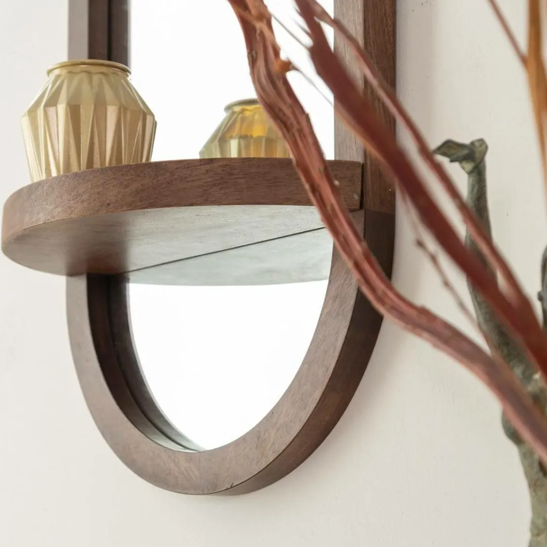 Miroir|Décoration<Made in Meubles Miroir ovale avec étagère en bois de manguier Marley