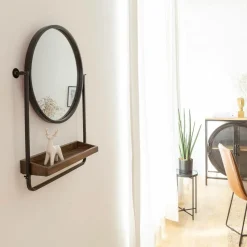 Décoration<Made in Meubles Miroir rond avec étagère en bois et métal Gary