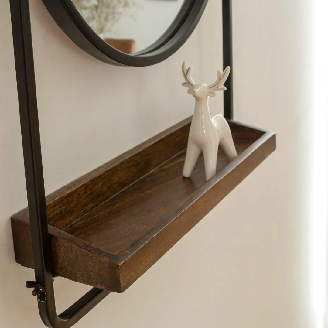 Décoration<Made in Meubles Miroir rond avec étagère en bois et métal Gary