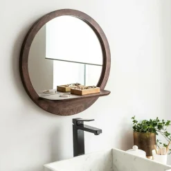 Miroir|Décoration<Made in Meubles Miroir rond avec étagère en bois de manguier Marley