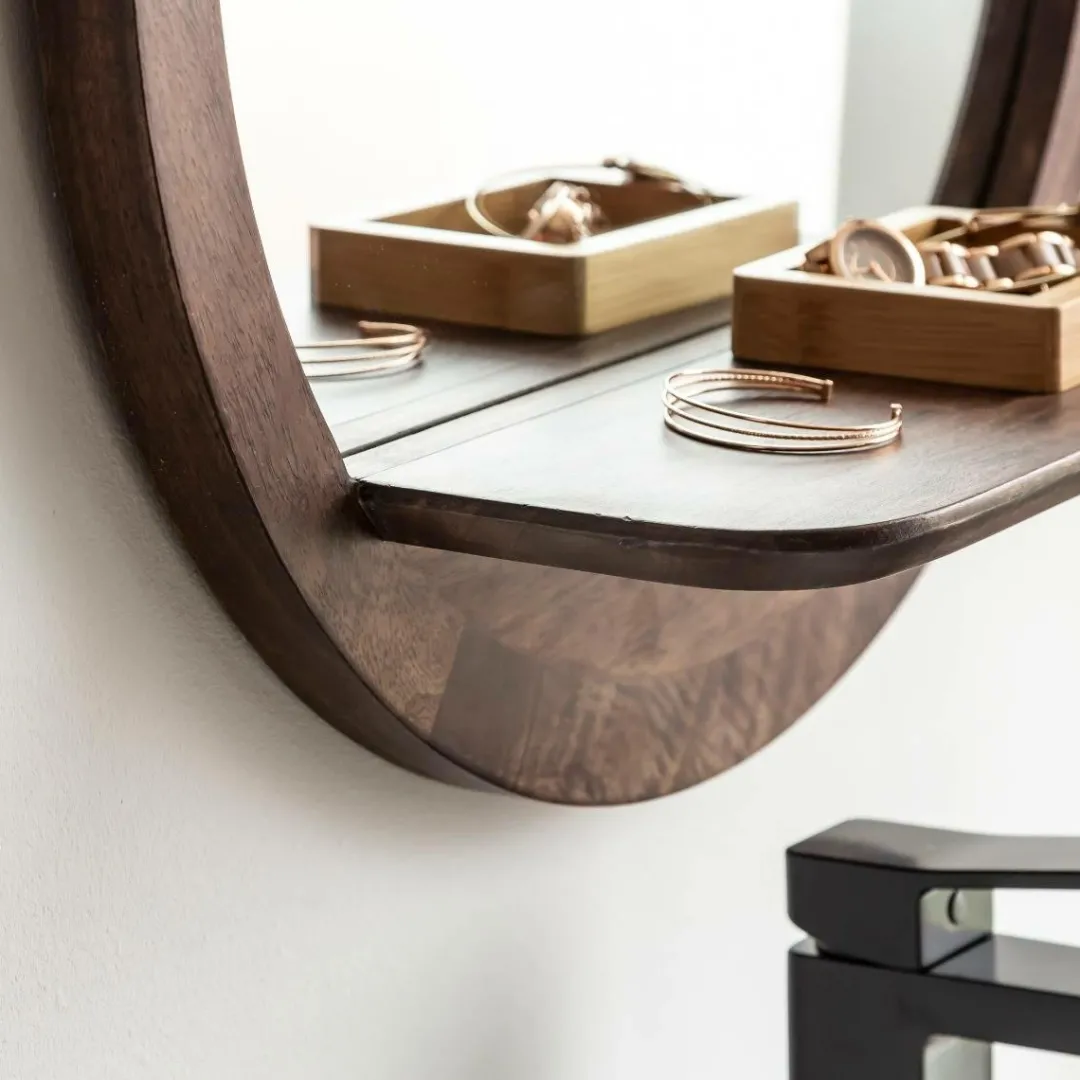 Miroir|Décoration<Made in Meubles Miroir rond avec étagère en bois de manguier Marley
